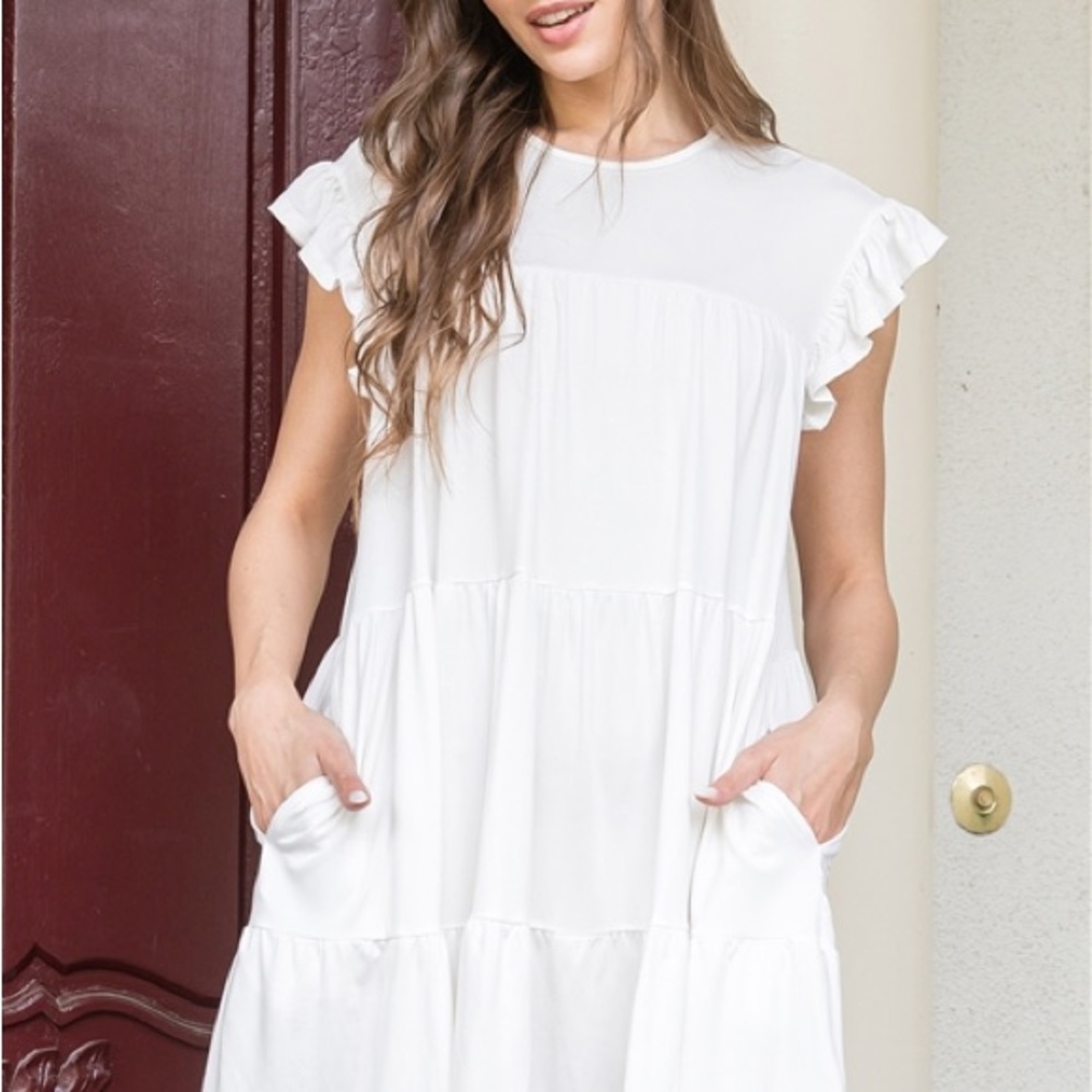 Elegant White Ruffle Sleeve Dress